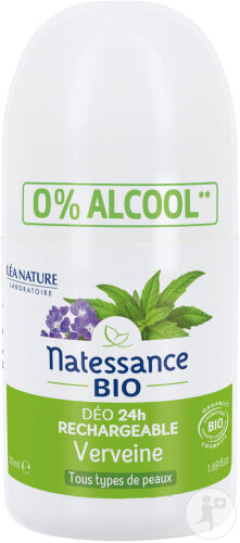 Natessance Bio Déodorant 24h Rechargeable Verveine Tous Types De Peaux Roll-On 50ml