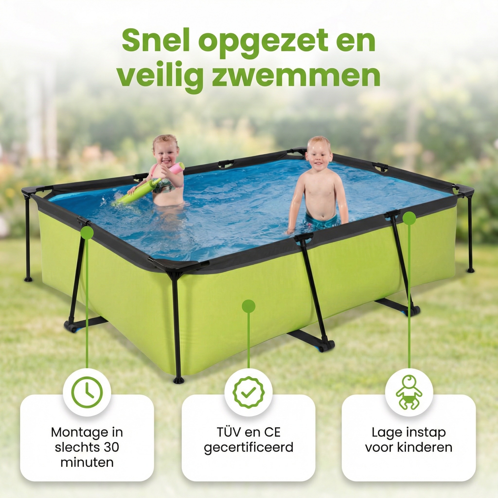 EXIT Lime 220x150x65cm Zwembad met pomp - Green