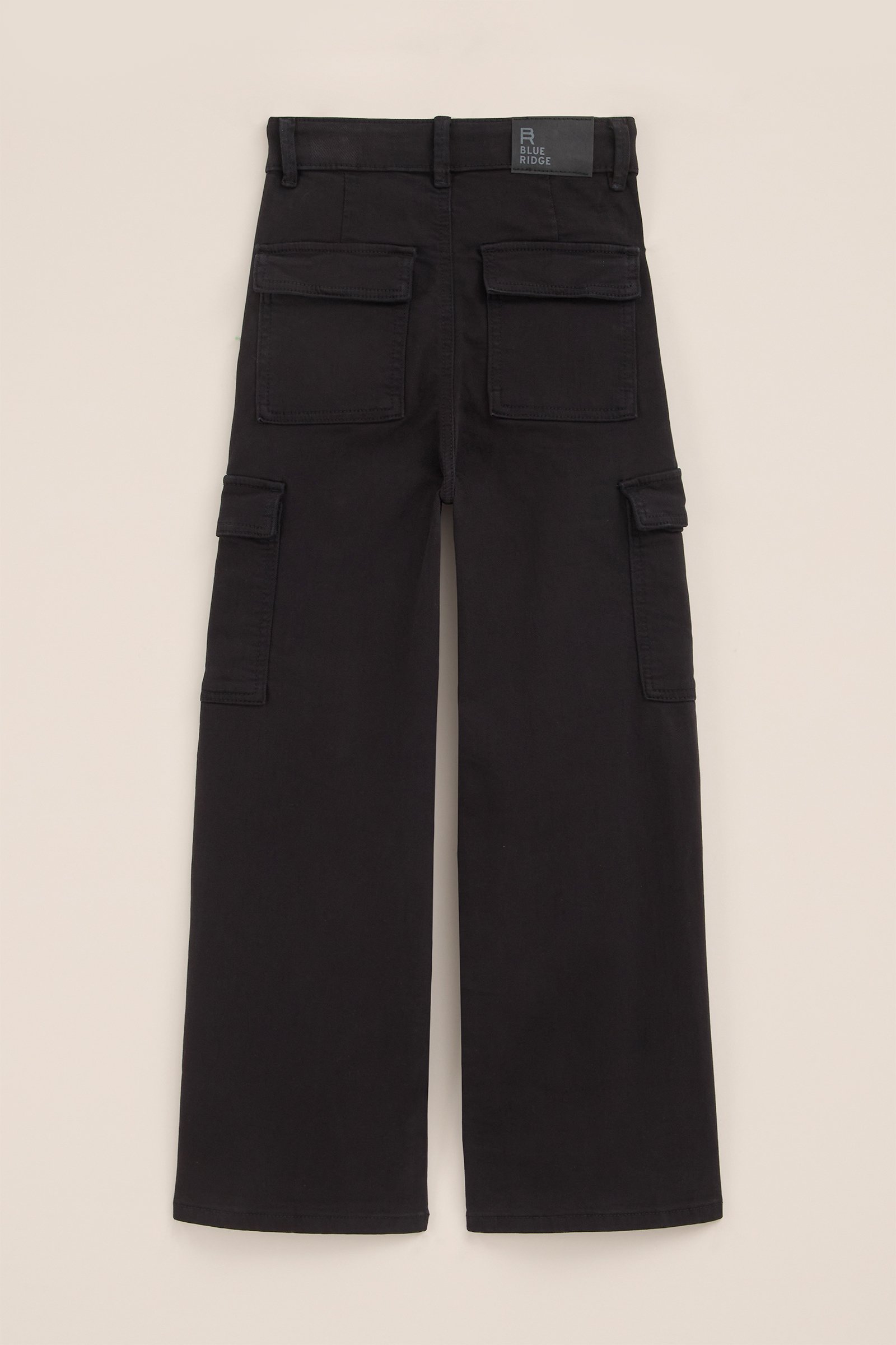 Meisjes wide leg cargobroek met stretch Blue Ridge Zwart