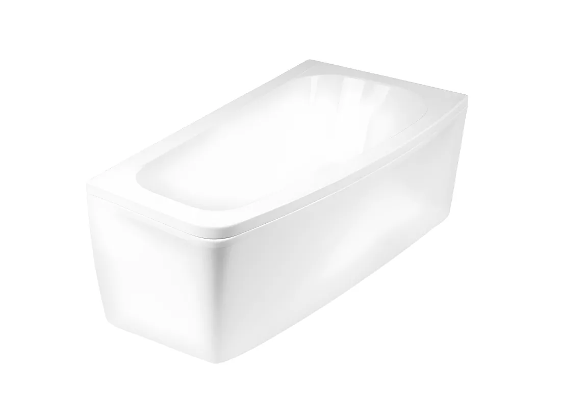 Baignoire asymétrique + tablier blanc + repose tête - LUNA - 150 x 80 cm - Gauche