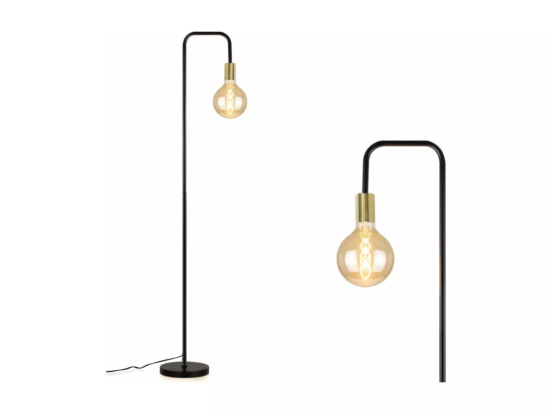 NETTLIFE Lampadaire Salon Vintage Lampadaire noir or avec interrupteur à pied Métal industriel Lampadaire design Lampe de salon(sans ampoules)