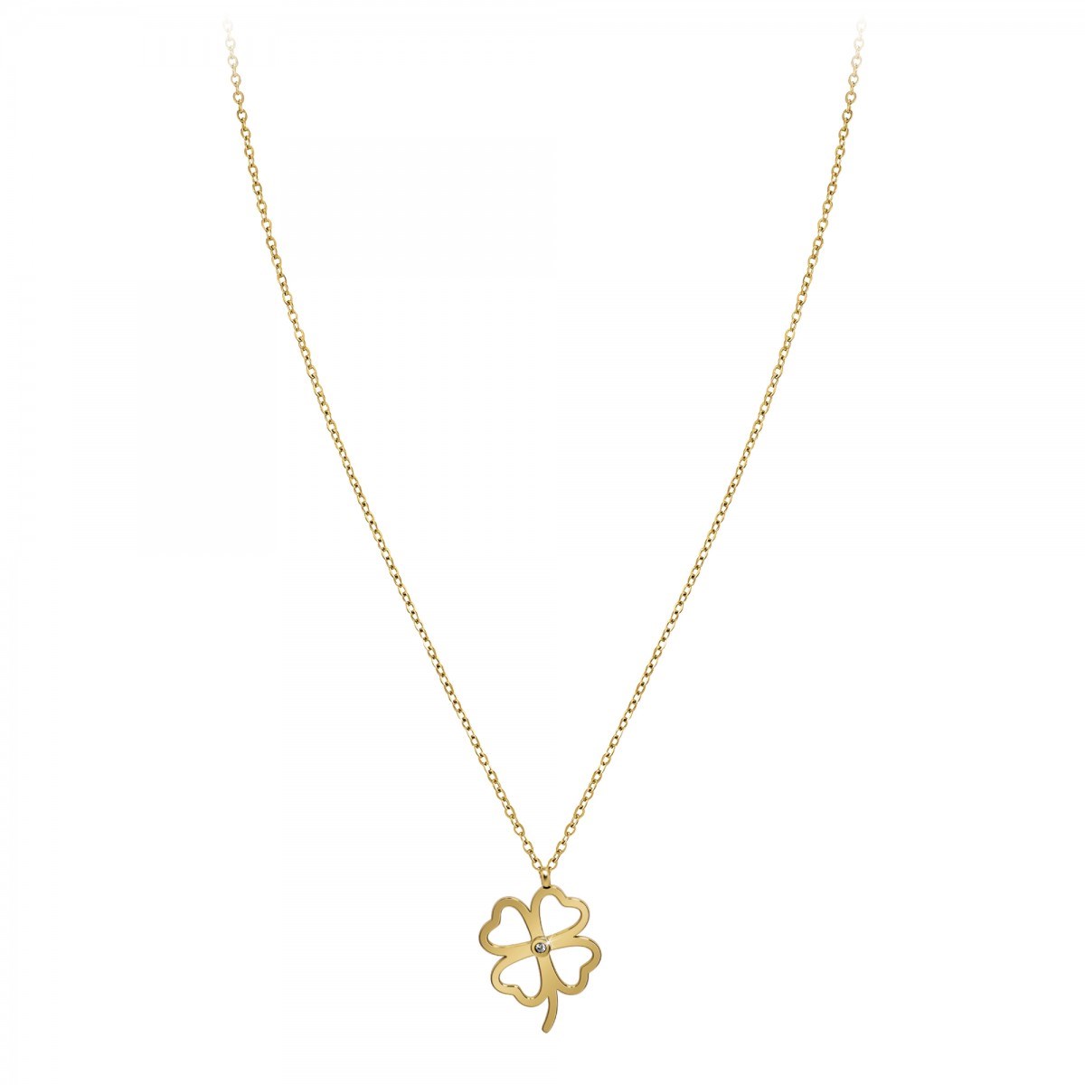 Collier trèfle par SC Bohème orné d'un véritable diamant blanc