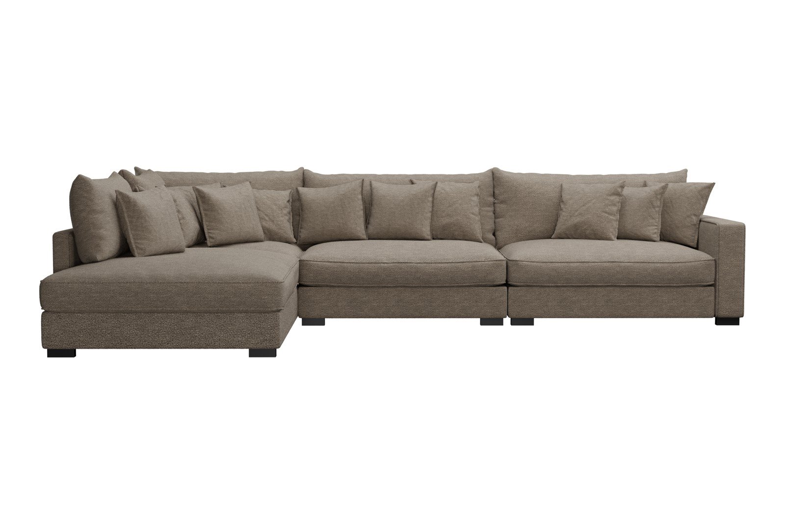 Rossi 4-seter med åpen ende venstre Tekstil Beatto 1023 Grønn Grå, arm B med sorte ben. Std. Komfort.