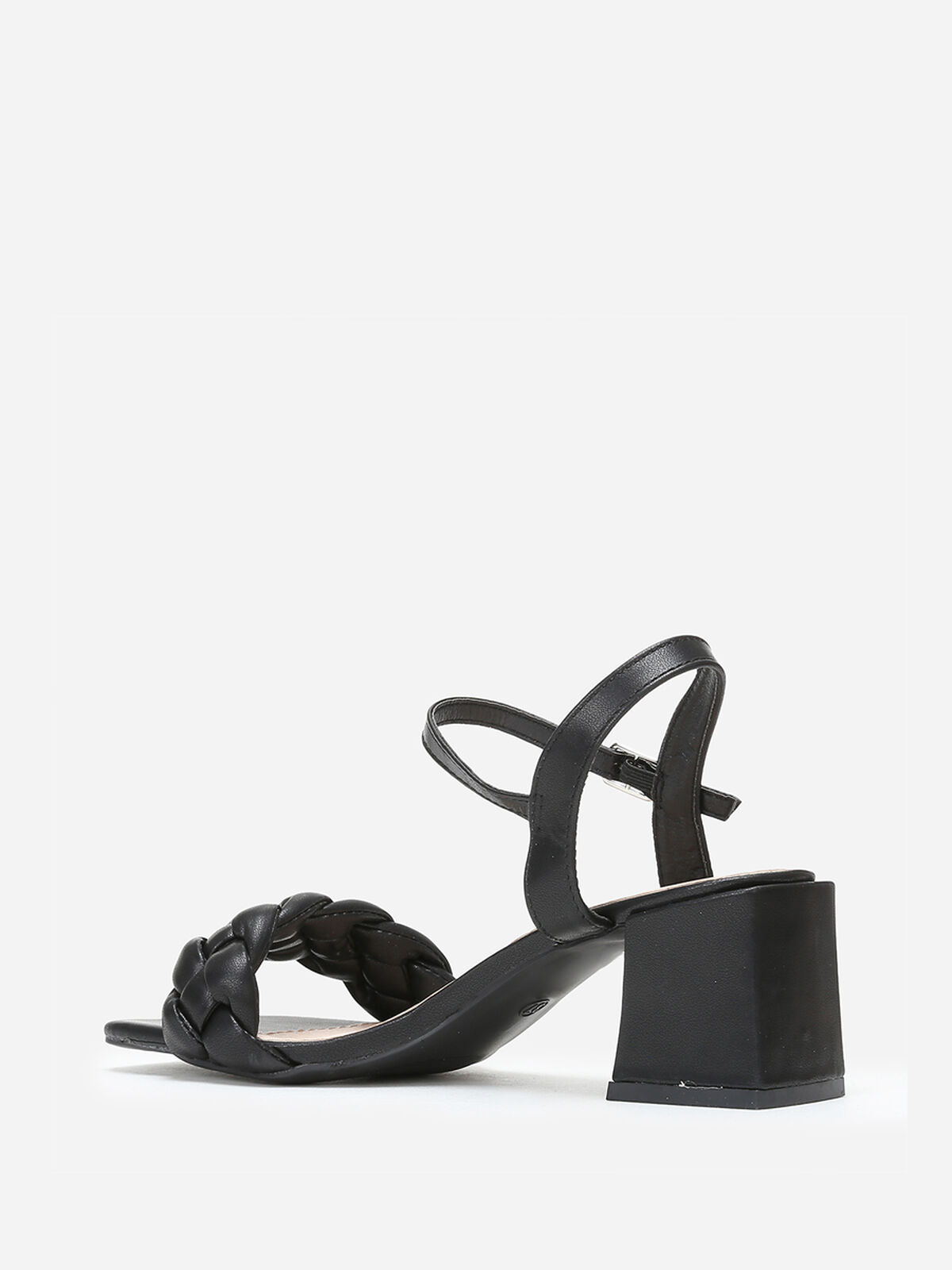 Sandales à bride tressée et talon bloc- Noir
