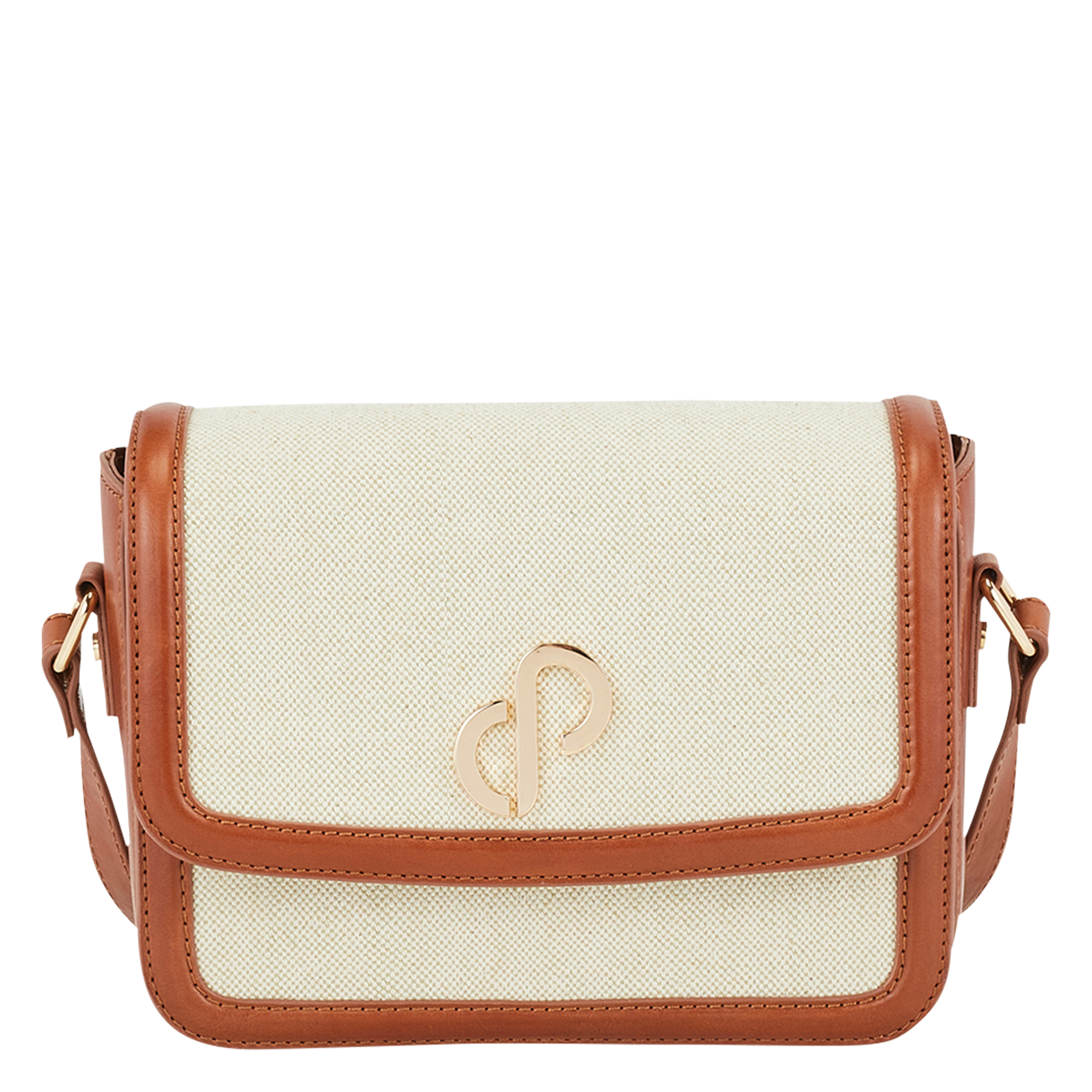 AUDE - Sac bandoulière en cuir et lin mélangé | Blanc