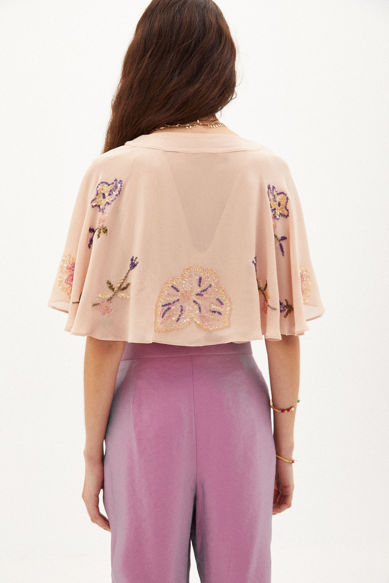 Blusa Elaina com bordados e aplicações de miçangas - Rosa