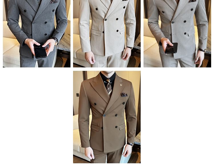 Blueforce - Set: Effen dubbelrijs blazer + vest + pantalon