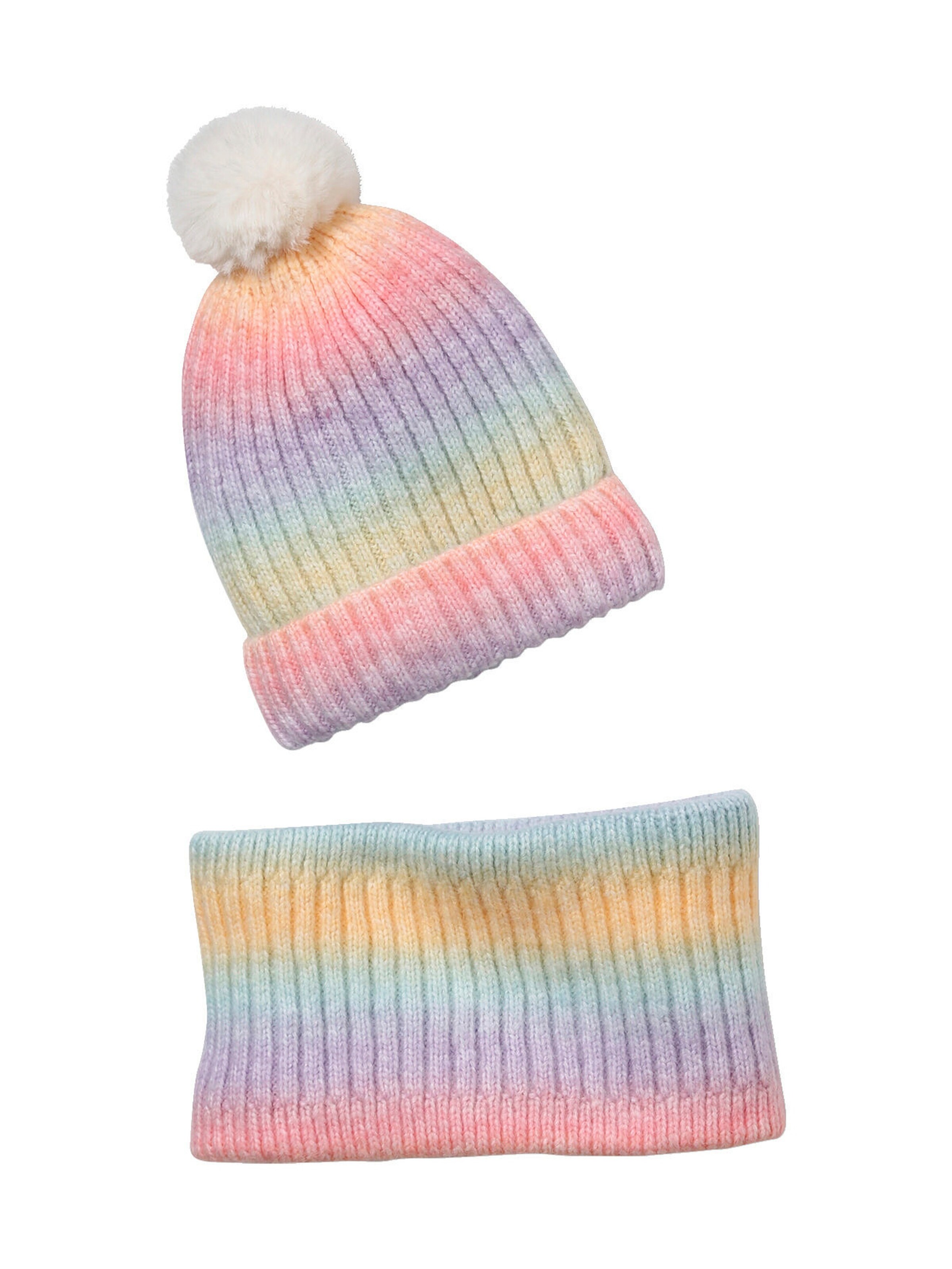 Vertbaudet Mädchen Set: Mütze & Loopschal, Regenbogen mehrfarbig