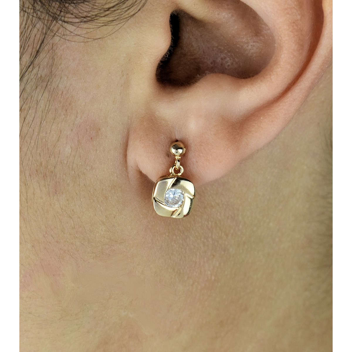 Boucles d'oreilles carré pendant oxyde de zirconium Plaqué OR 750 3 microns