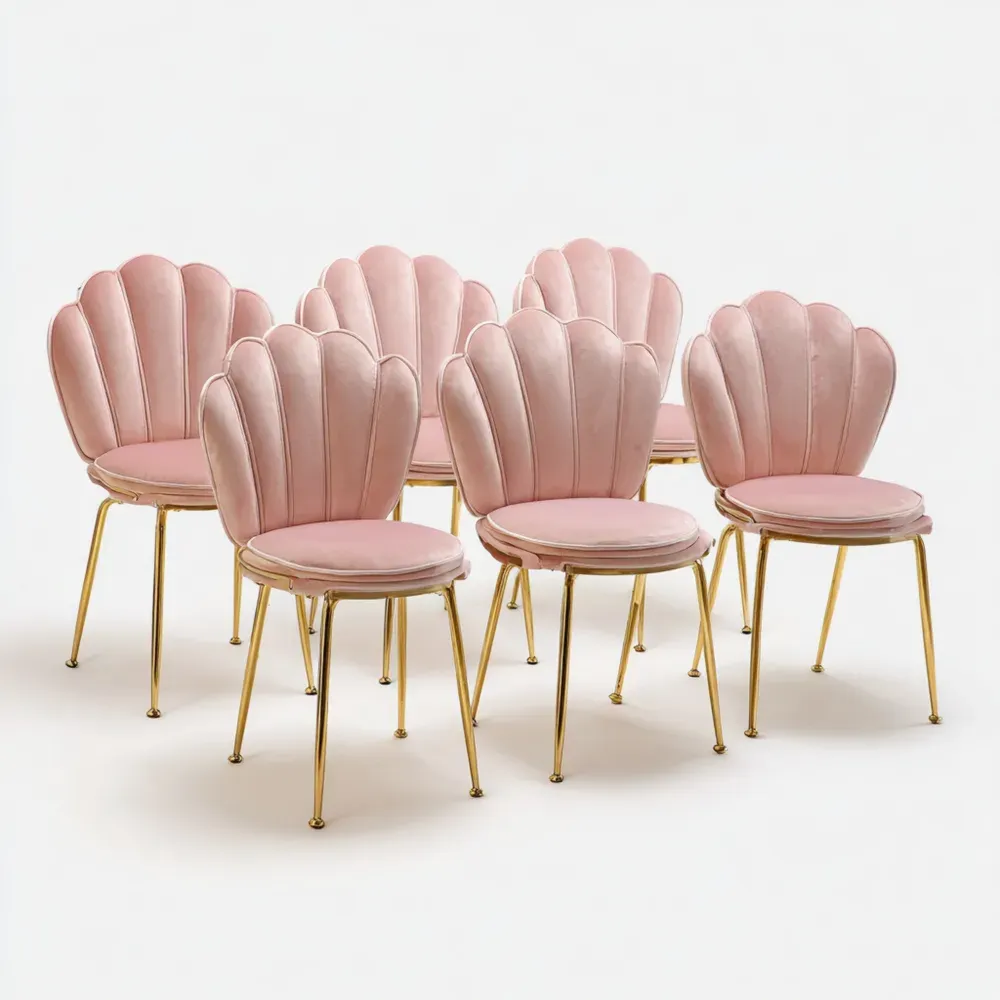 Esszimmerstühle Samt Rosa 50x45x85 cm – Muschelform – Goldene Beine – Set von 6