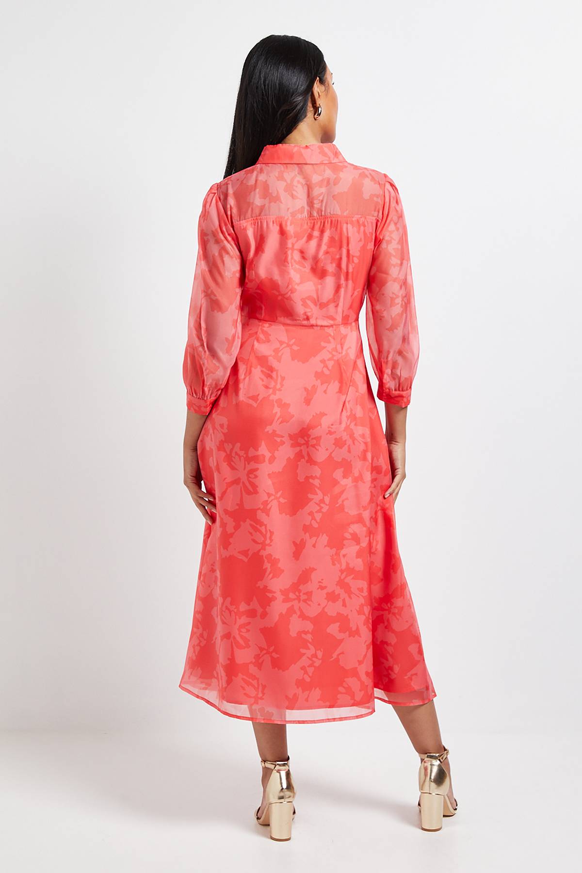 Wallis Robe Mi-Longue Boutonnée en Organza Fleuri Petite Taille