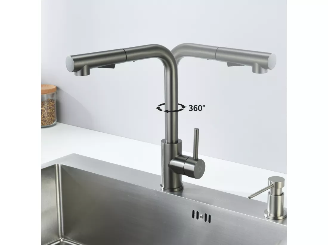 2PCS Cecipa MAX Robinet Cuisine Douchette, Mitigeur de Cuisine Avec Douchette Extractible, Robinet d'Évier à 2 Types de Jets, Rotatif 360°, Gris Noir