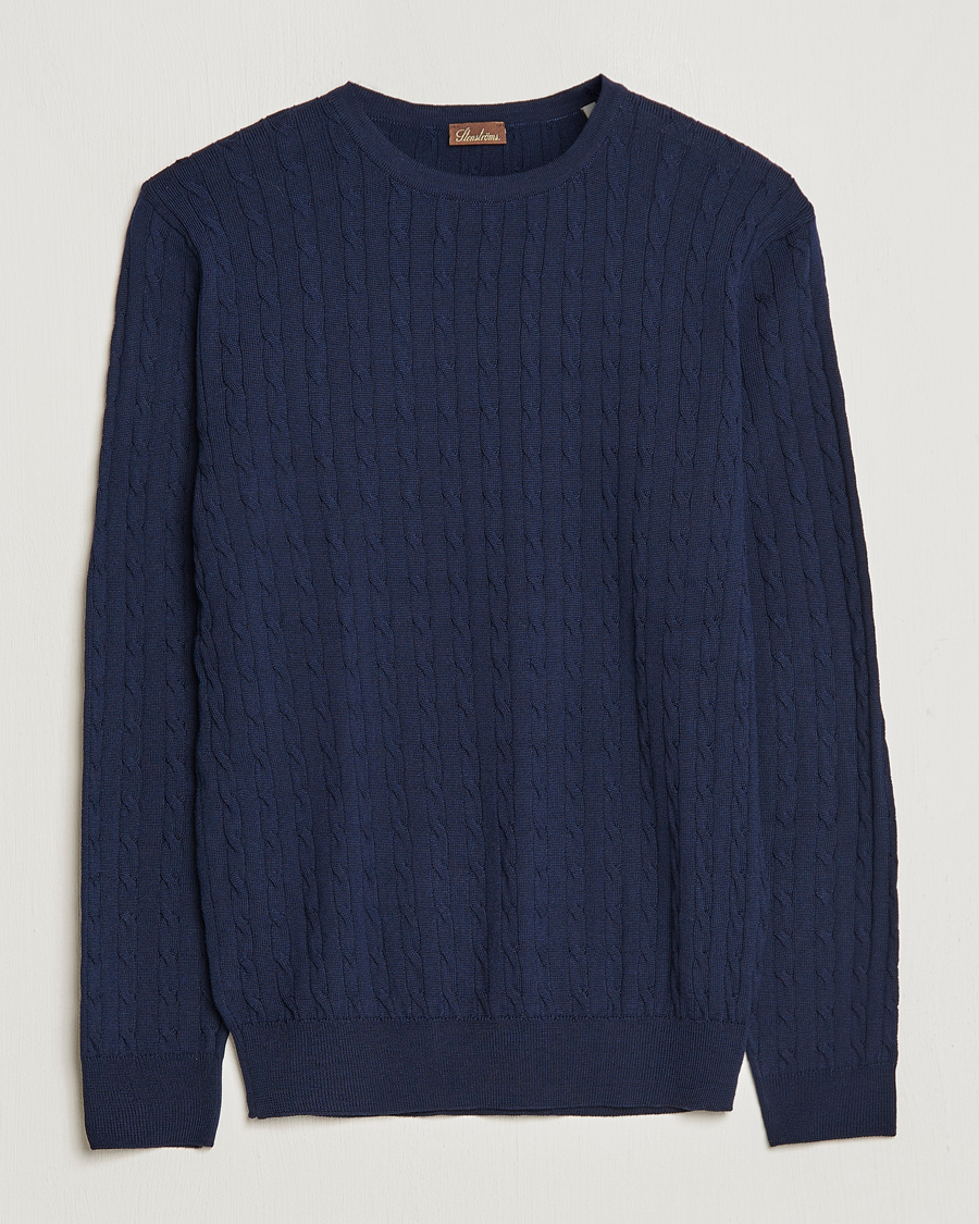 Stenströms Merino Cable Crew Neck Navy