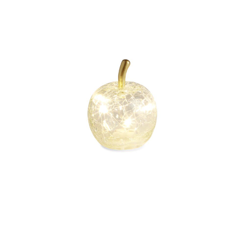Décoration LED en verre pomme transparente effet craquelé Ø7xH8cm