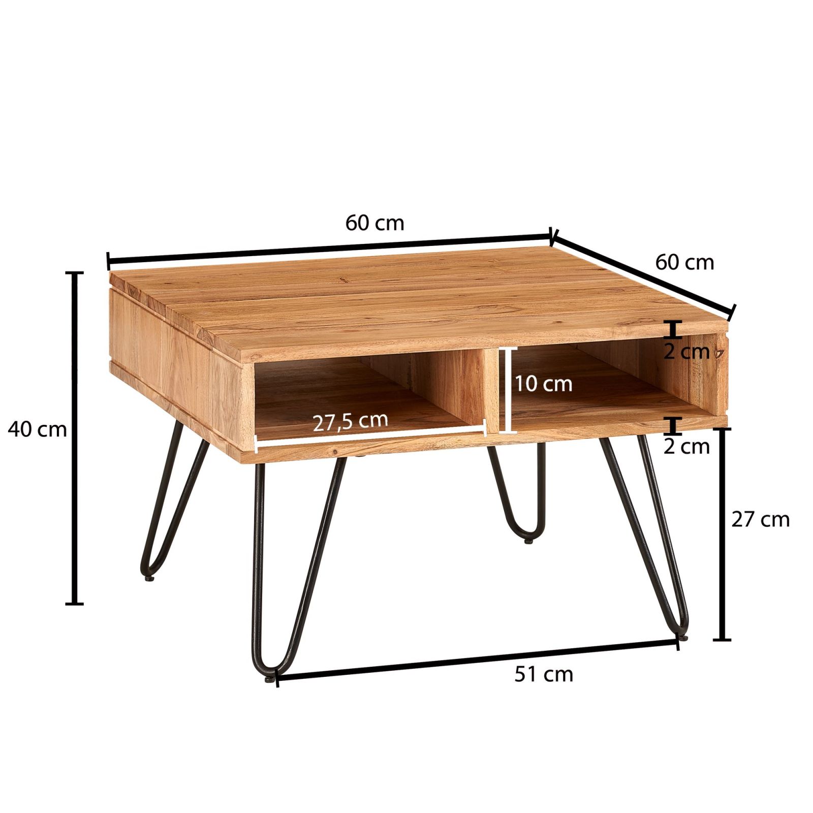 Couchtisch - Akazie massiv - schwarz - 60 cm