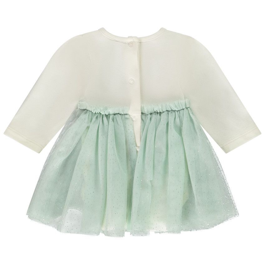 Robe body manches longues effet 2 en 1 bi-matière pour bébé fille - Ecru