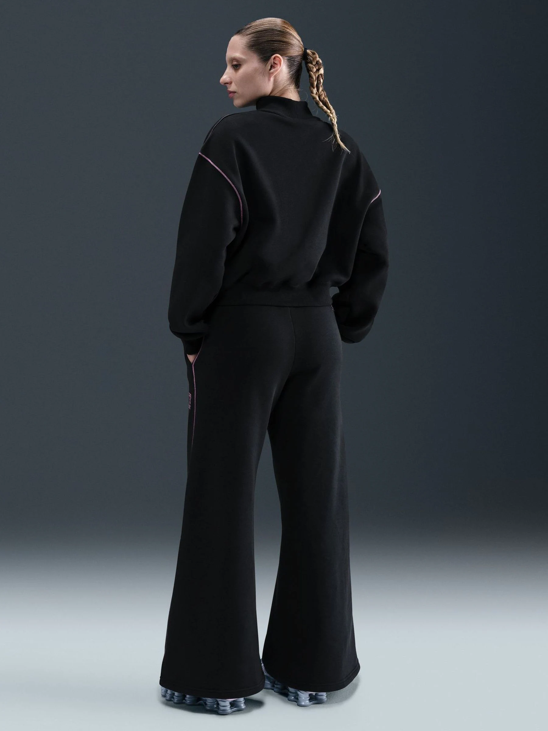 Nike Phoenix Fleece Wide Leg Graphic Print Logo Joggers