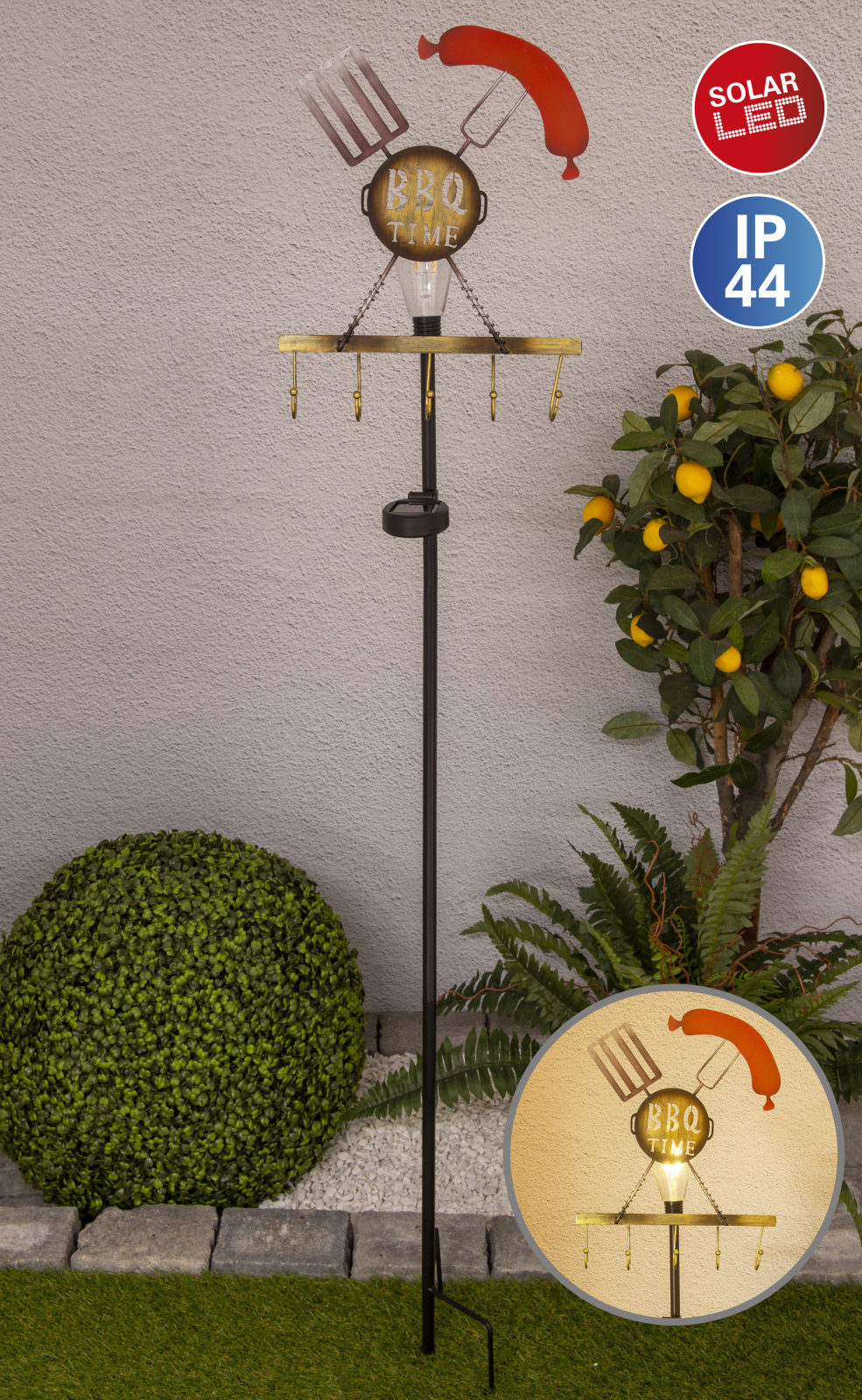 LED-Solar-Erdspieß - rost - BBQ-Motiv - 130 cm