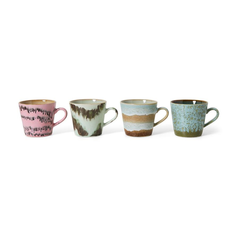HKliving 70's Ceramic cappuccino mok set van 4 solid