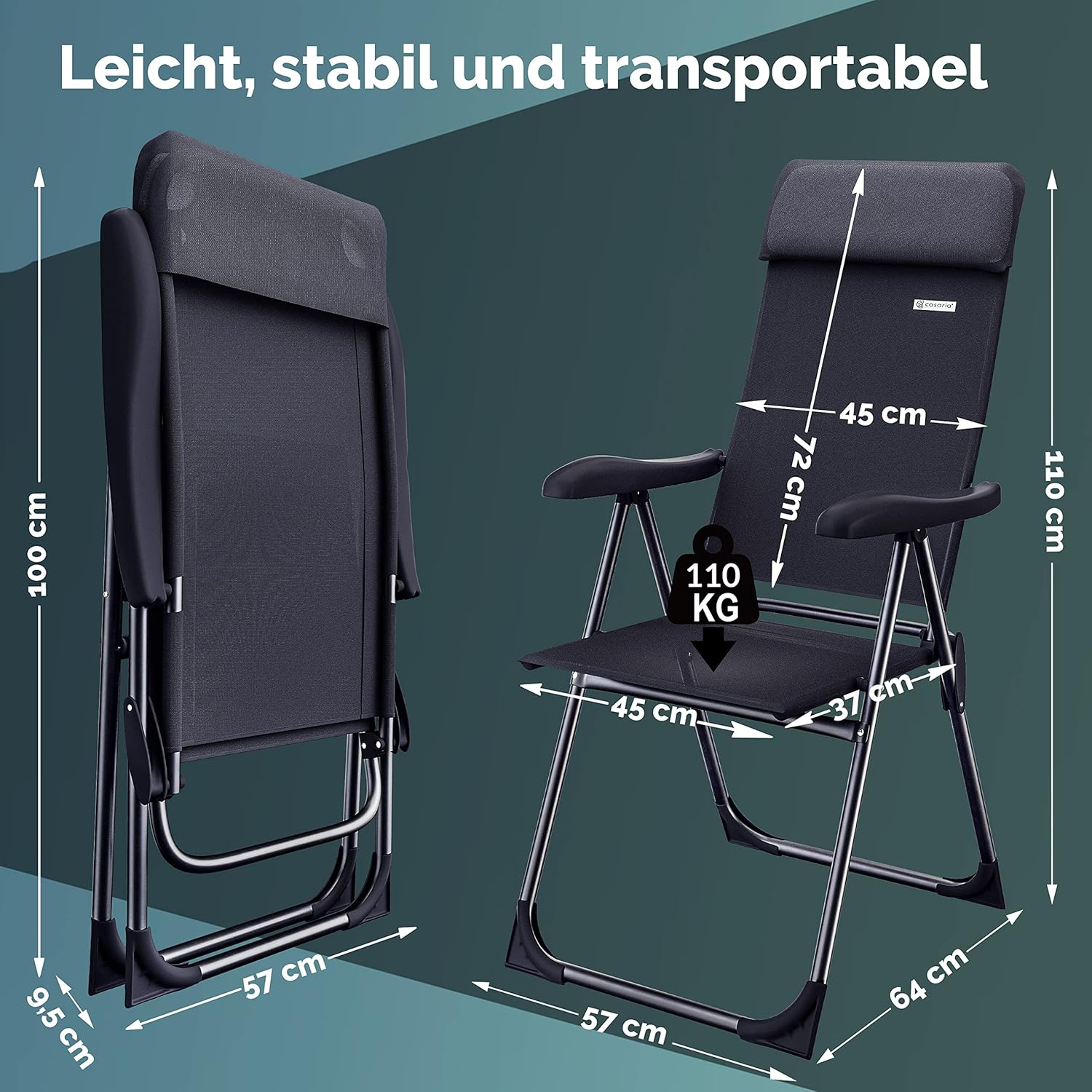 Casaria Gartenstühle 4er Set Klappbar 7-Fach Verstellbar Alu mit hoher Rückenlehne Liegefunktion Faltbar Balkon Campingstuhl Klappstuhl Hochlehner