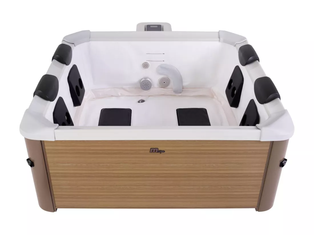 Spa rigide 6 places hydromassages. 4 coussins + 8 filtres. OSLO AMBER. beige. L 160 x P 160 x H 65 cm