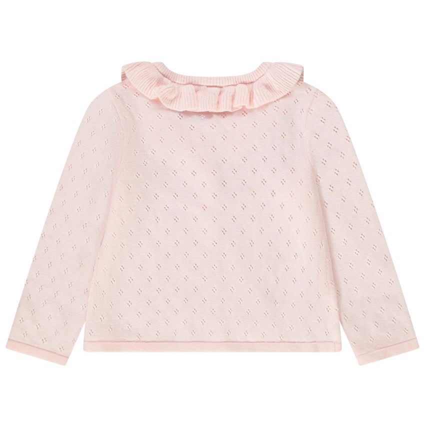 Gilet en tricot pointelle avec collerette pour bébé fille - Rose