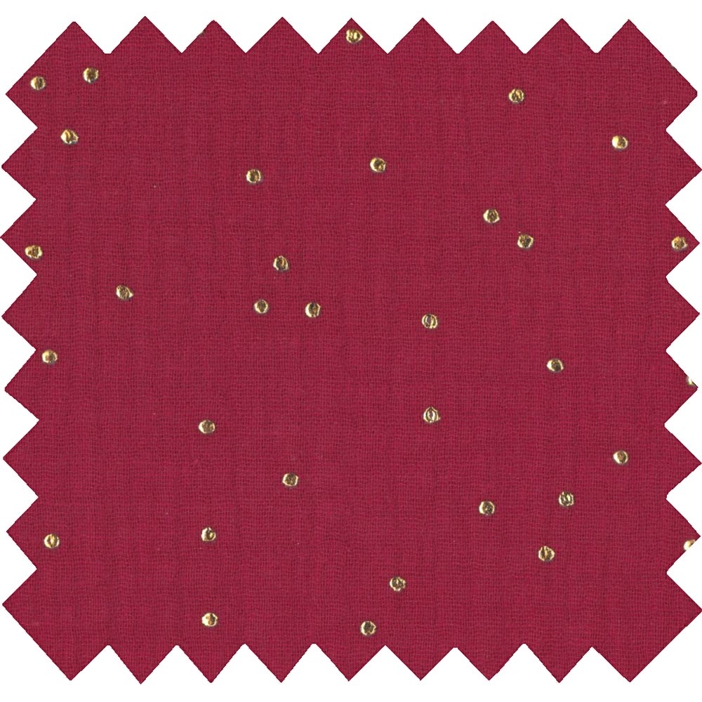 Tissu Gaze Pois Or Grenat