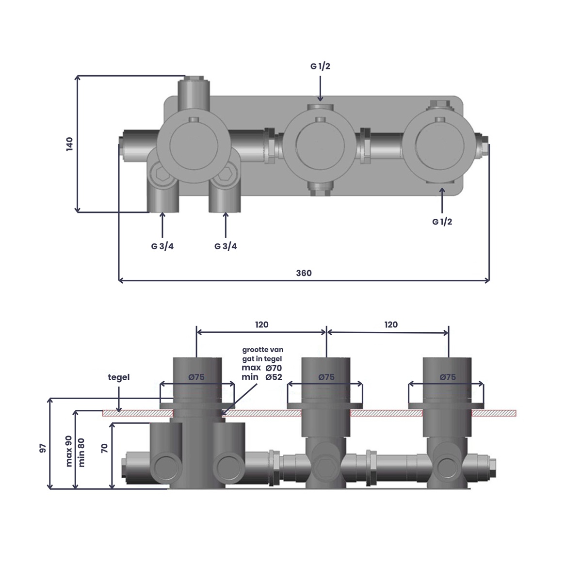 Saniclear Plus Curved inbouw regendouche met 20cm hoofddouche, muurarm en glijstang RVS