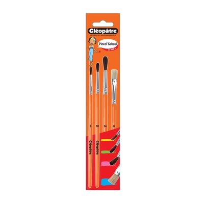 Cléopâtre - Pack de 3 pinceaux poil de poney N° 6, 10, 14 + 1 brosse soie de porc N°8