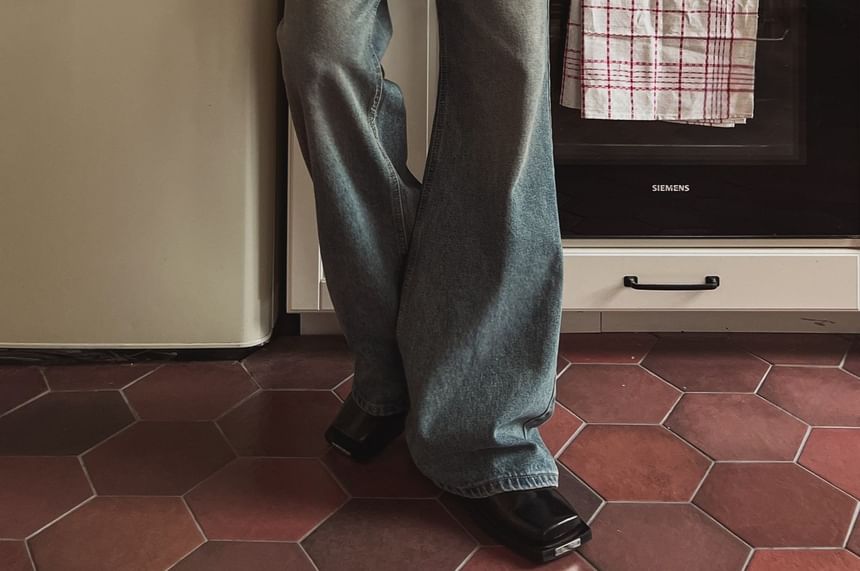 SeoulPop - High Waist Washed Boot Cut Jeans