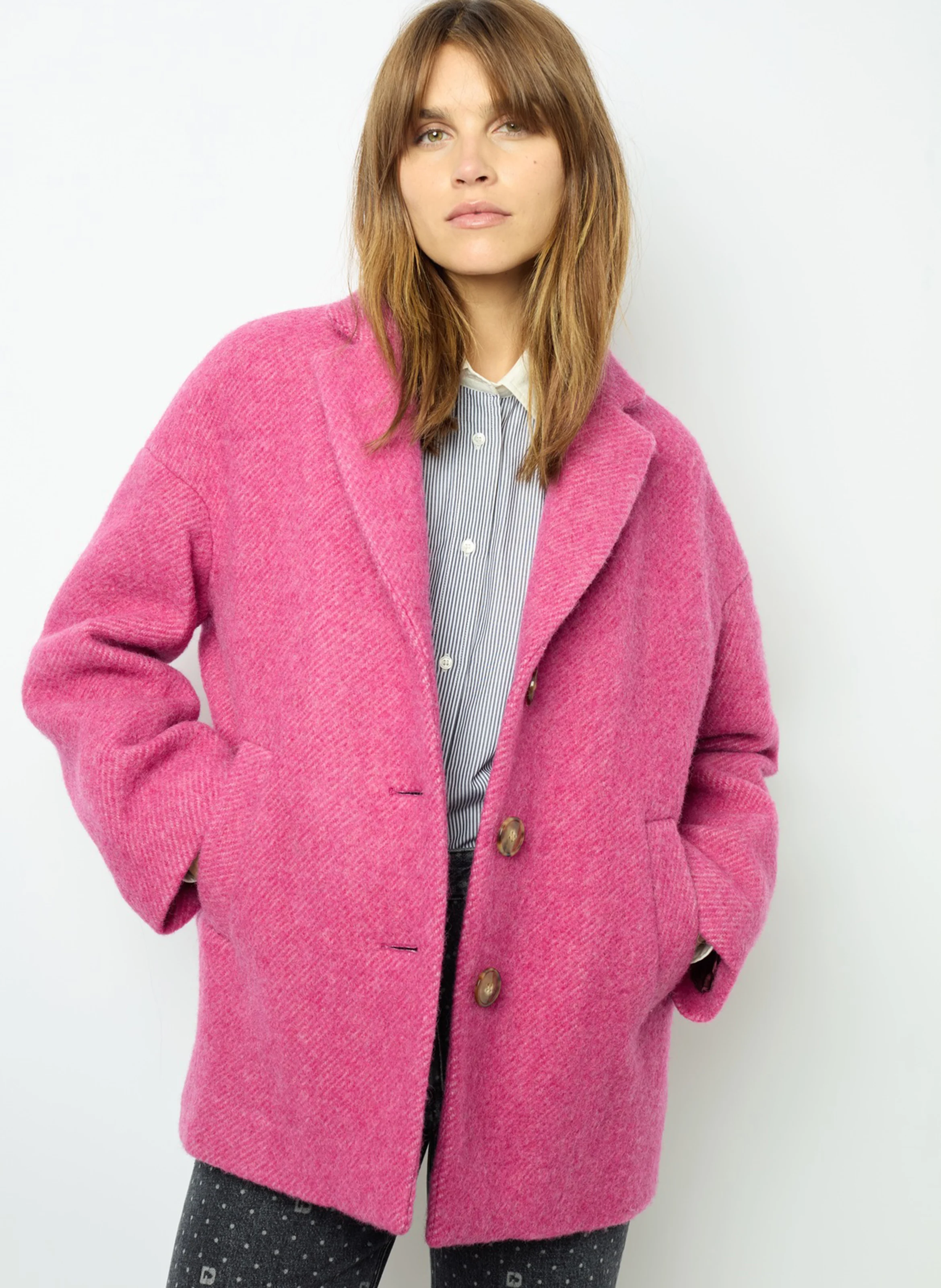 LINETTE - Manteau oversize en laine vierge | Rose