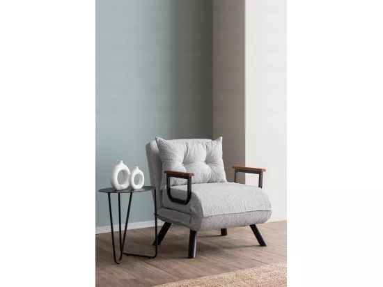 Fauteuil convertible Yolanda Métal Noir et Tissu bouclette Gris