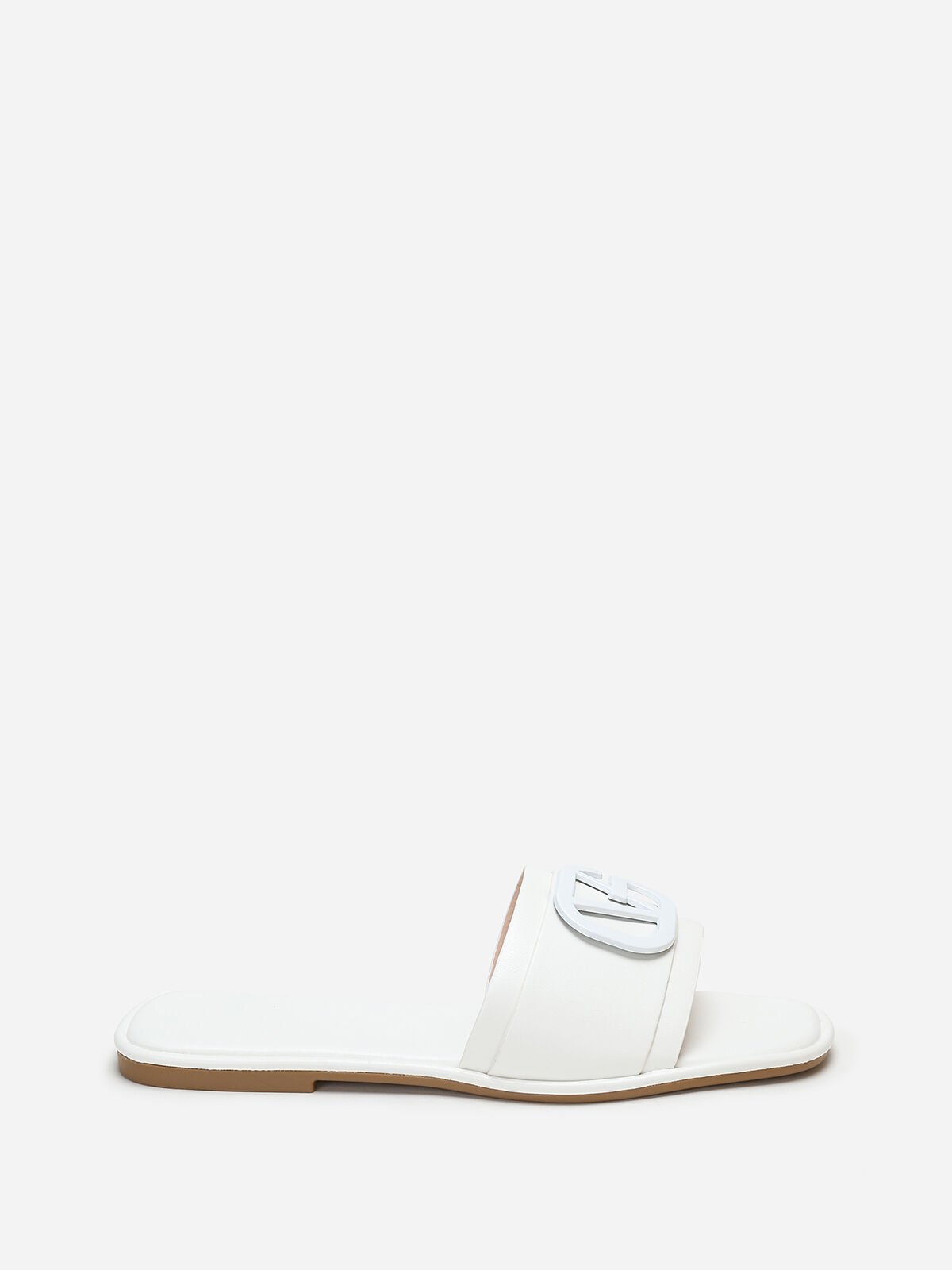 Mules carrées à boucle métallique- Blanc