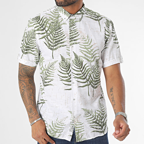 Chemise Manches Courtes Blanc Vert Floral