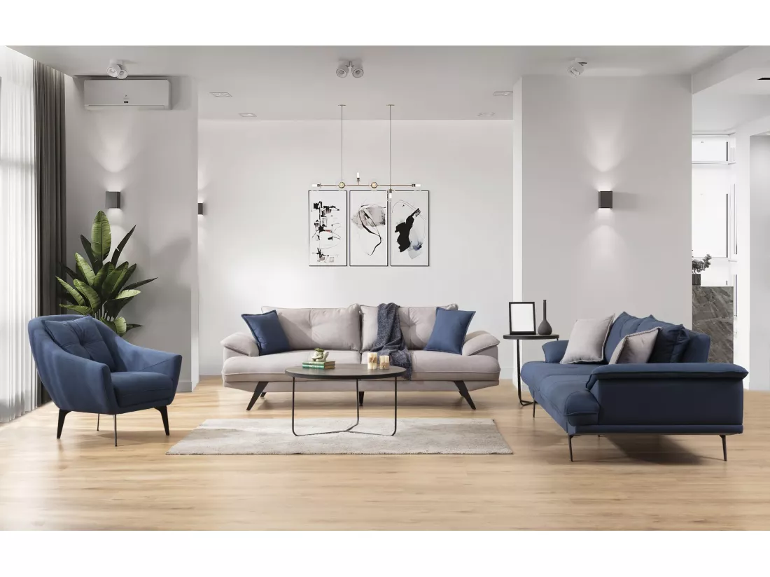 Lerin (Set 3+3+1)/Tissu-Bleu&Gris