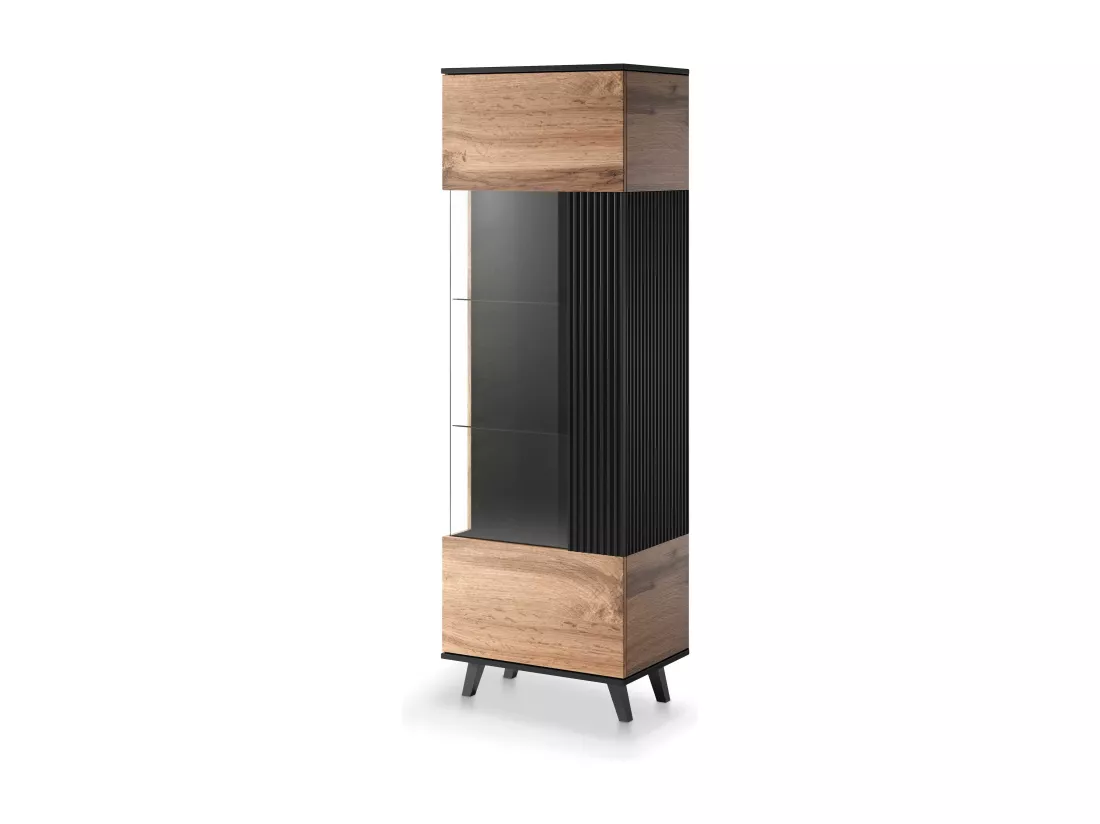 Vitrine contemporaine noire et aspect chêne wotan PUMP