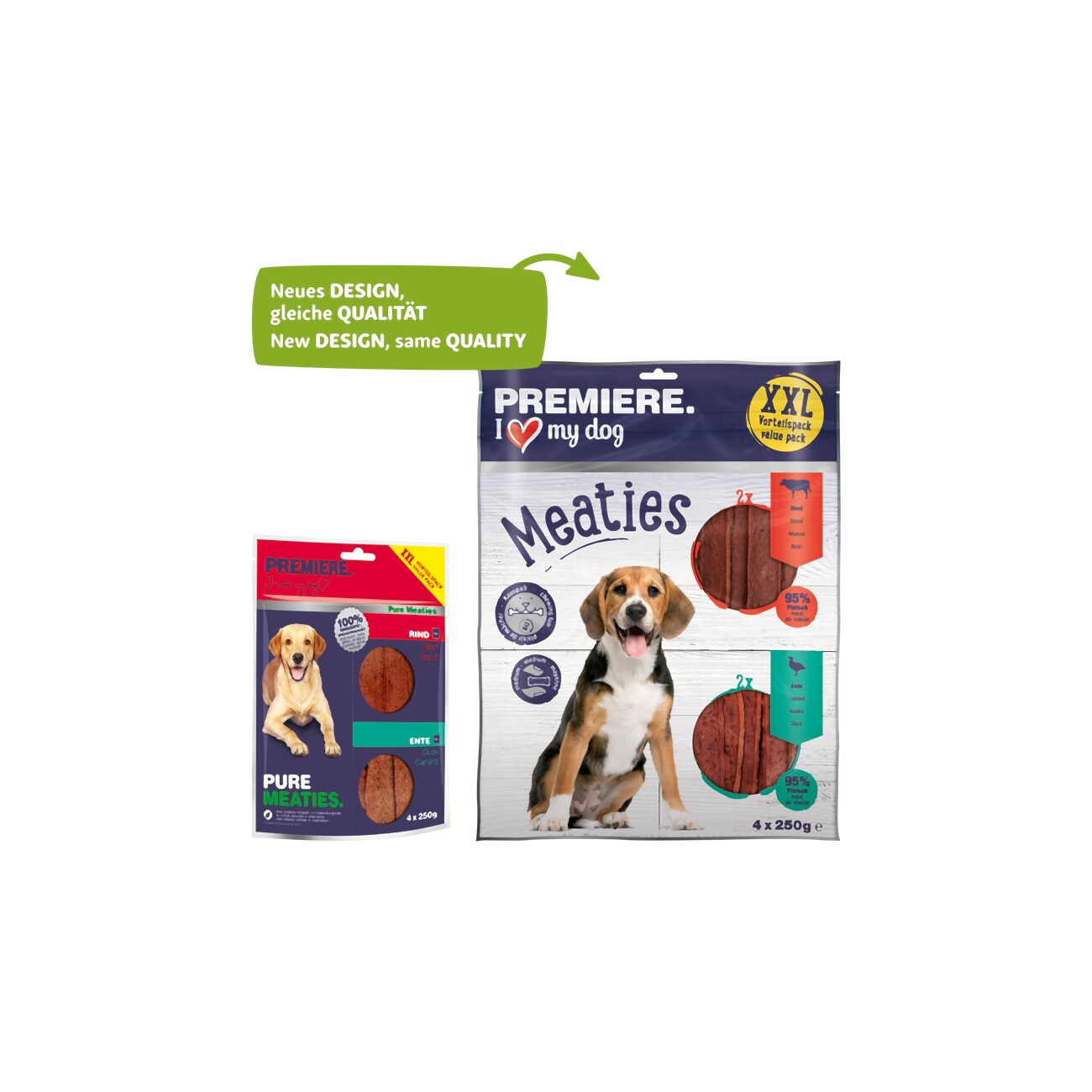 PREMIERE Pure Meaties XXL Ente & Rind 4x250g
