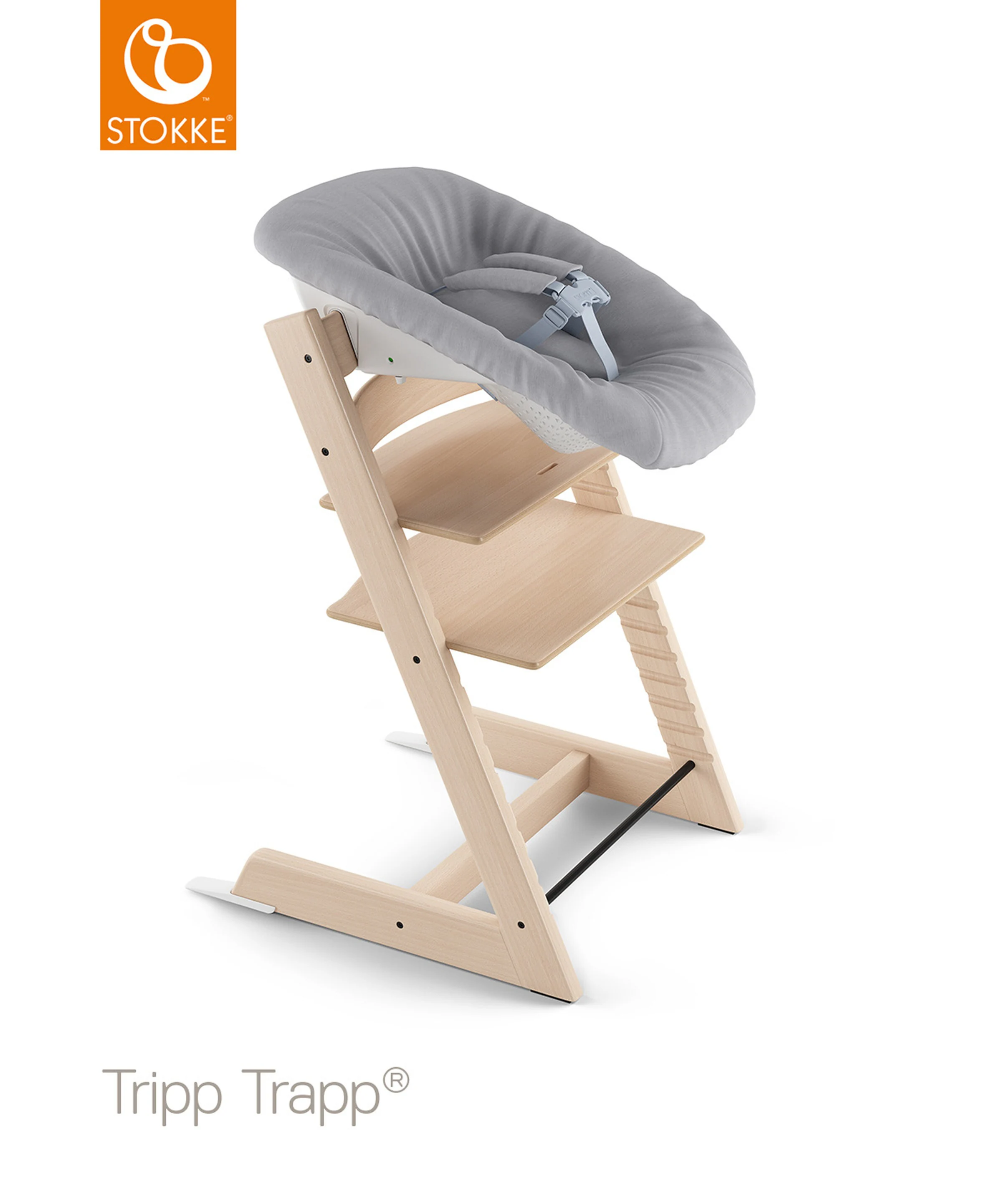 Stokke® - TRIPP TRAPP® Bundle Treppenhochstuhl Eiche inkl. Newbornset light grey & Babyset Natur / Grey