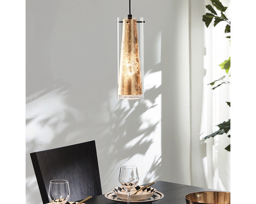 Hanglamp, 1-lichts, HxØ 110x11 cm, zwart/goud/helder