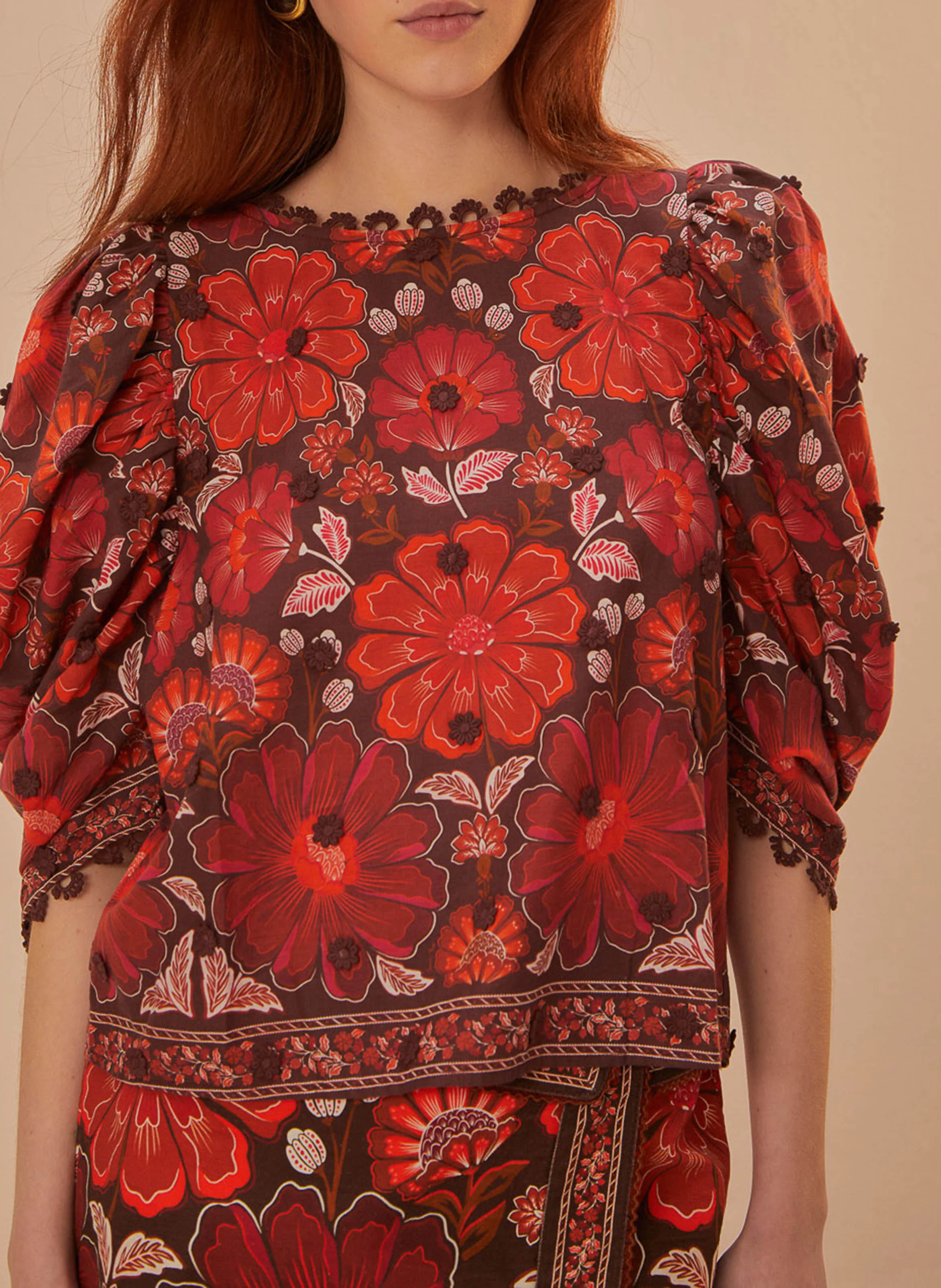 Chemisier en coton imprimé | Marron