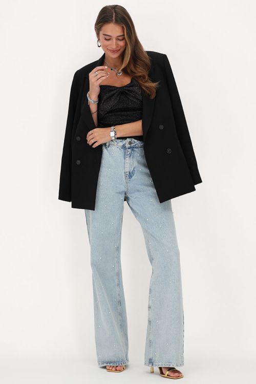 Zwarte lurex bandeau top met strik