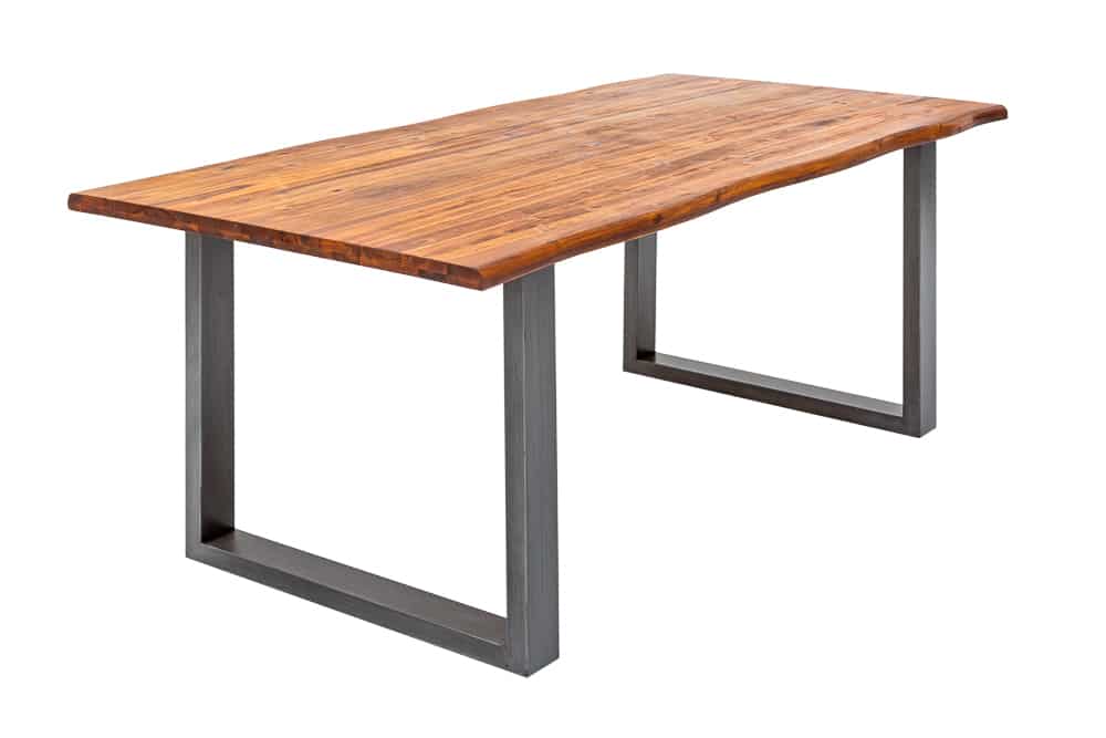 Massiver Baumstamm Esstisch GENESIS 200cm Akazie Baumkante Kufengestell Industrial Finish