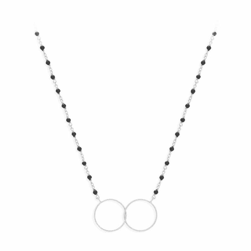 Collier Argent Double Rond Et Pierre Spinelle Noire