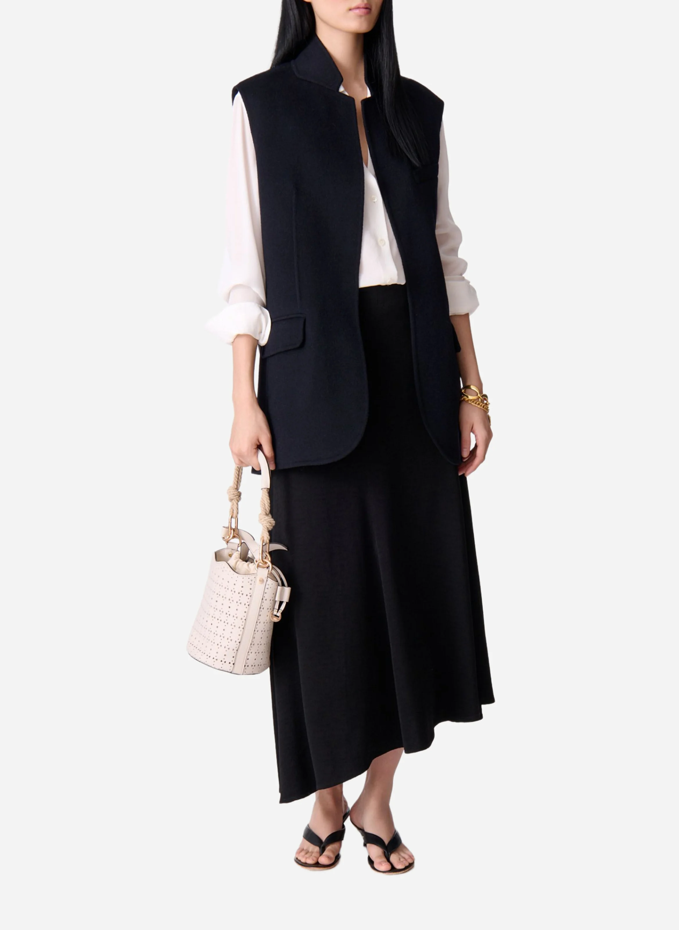 JUD - Veste tailleur ceinturée en laine mélangée| Bleu