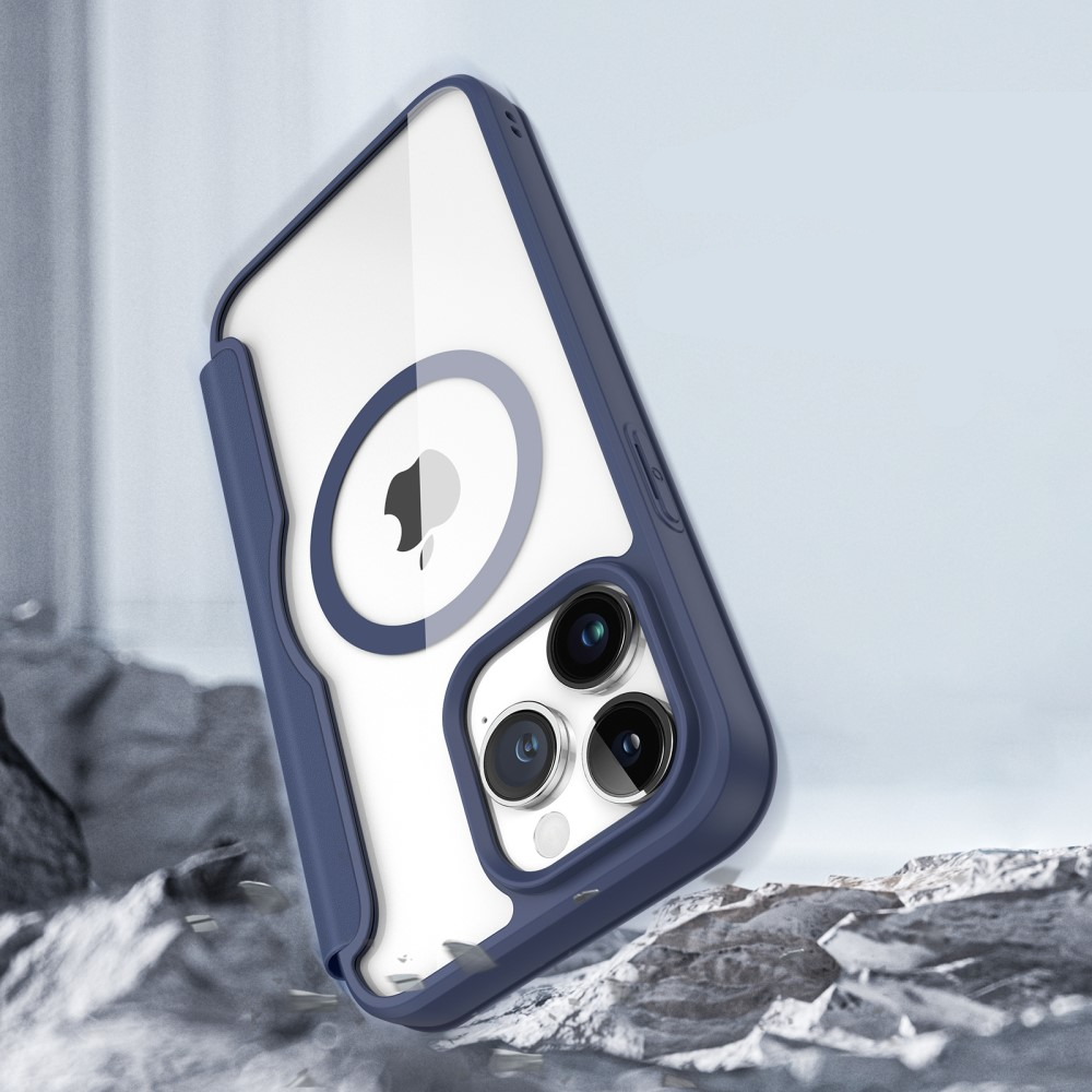 iPhone 15 Pro Max MagSafe Hybrid Leder Tasche   Kunststoff Rückseite - Blau / Transparent