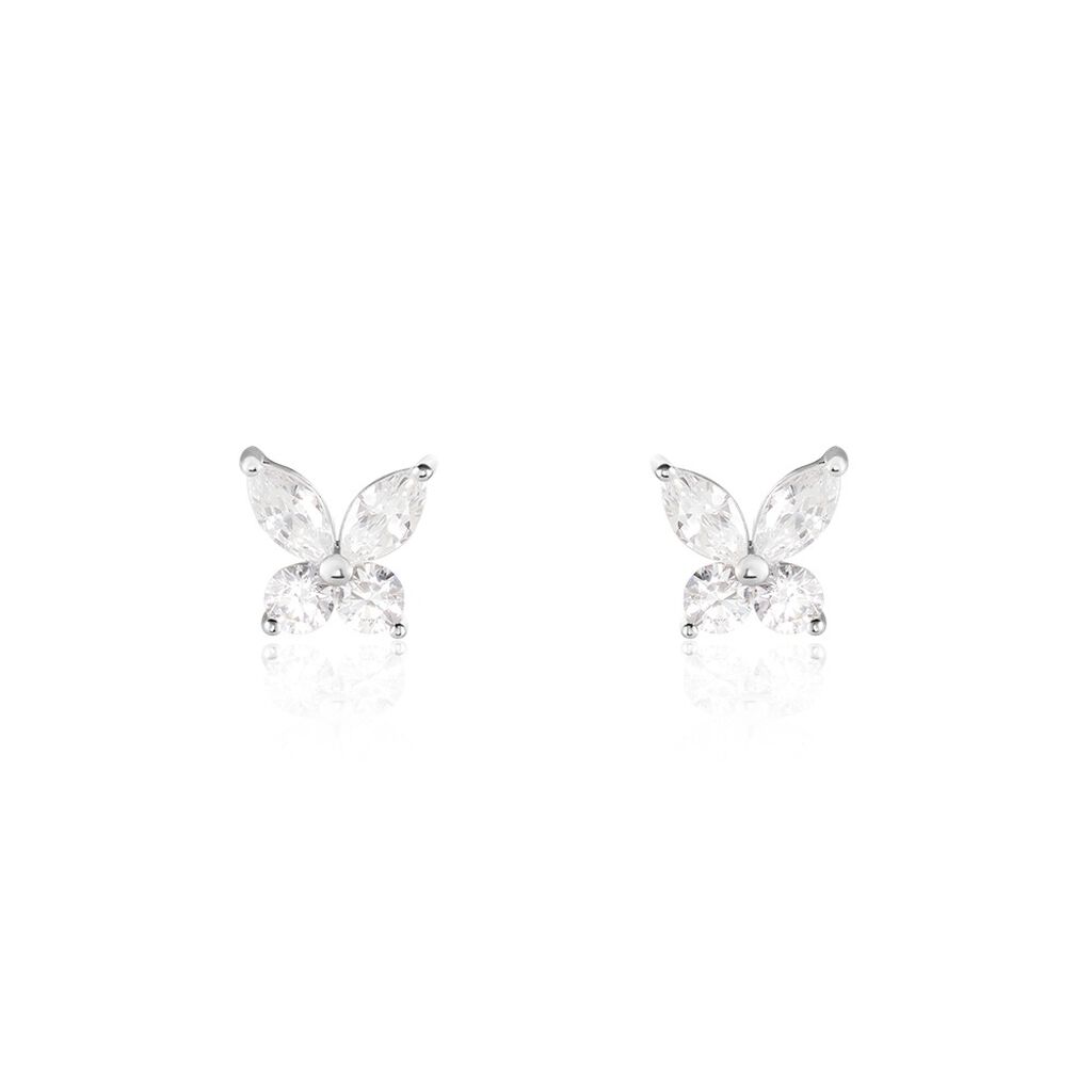 Boucles D'oreilles Puces Fay Argent Blanc Oxyde De Zirconium
