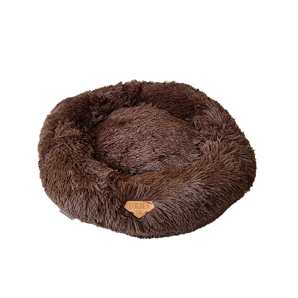 Cama em formato de donut dourada em ouro 22k para gatos e cães de pequeno porte (diâmetro 60cm)