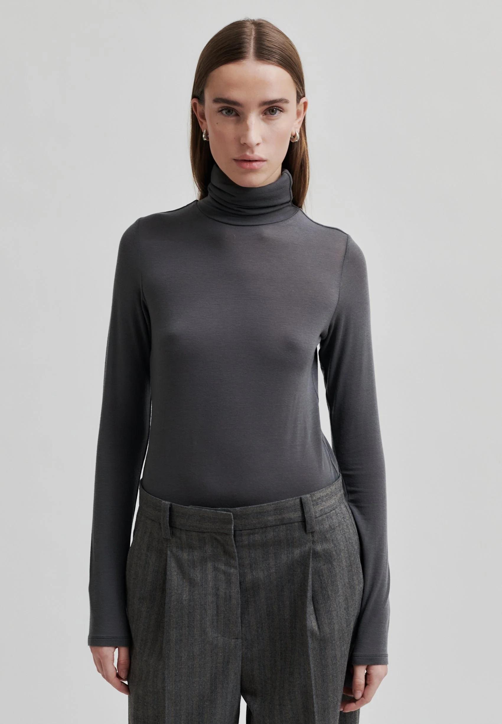 Second Female  Matima T-Neck langærmet t-shirt - Volcanic Ash