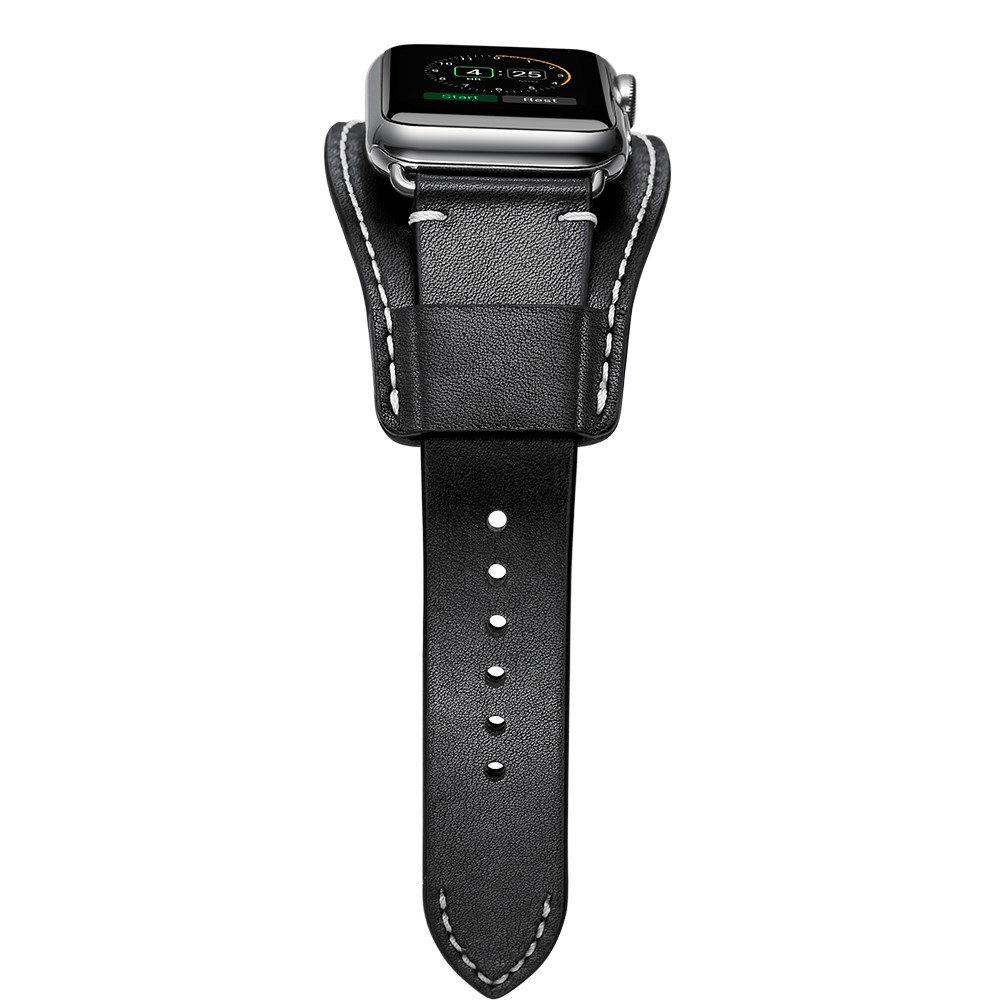 Apple Watch (49/46/45/44 mm) Modisches Manschetten Ersatz Echtleder Armband (Gelenkumfang: ca. 170-220mm) - Schwarz