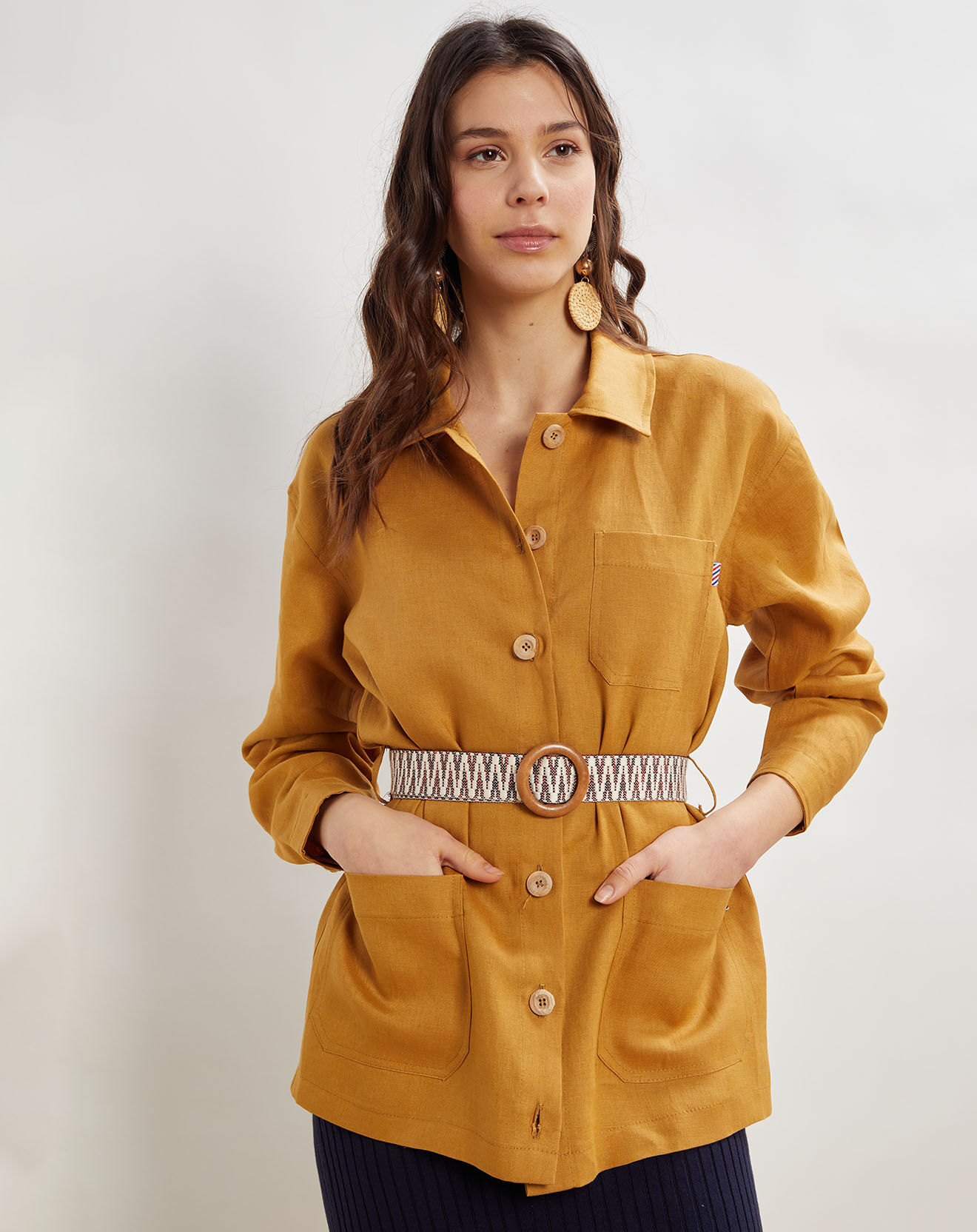 La Petite Francaise Veste 100% Lin Vera ocre